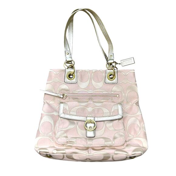Coach Penelope Signature Carryall Handbag Blush Gold Leather Glam Y2K Designer - Picture 1 of 10